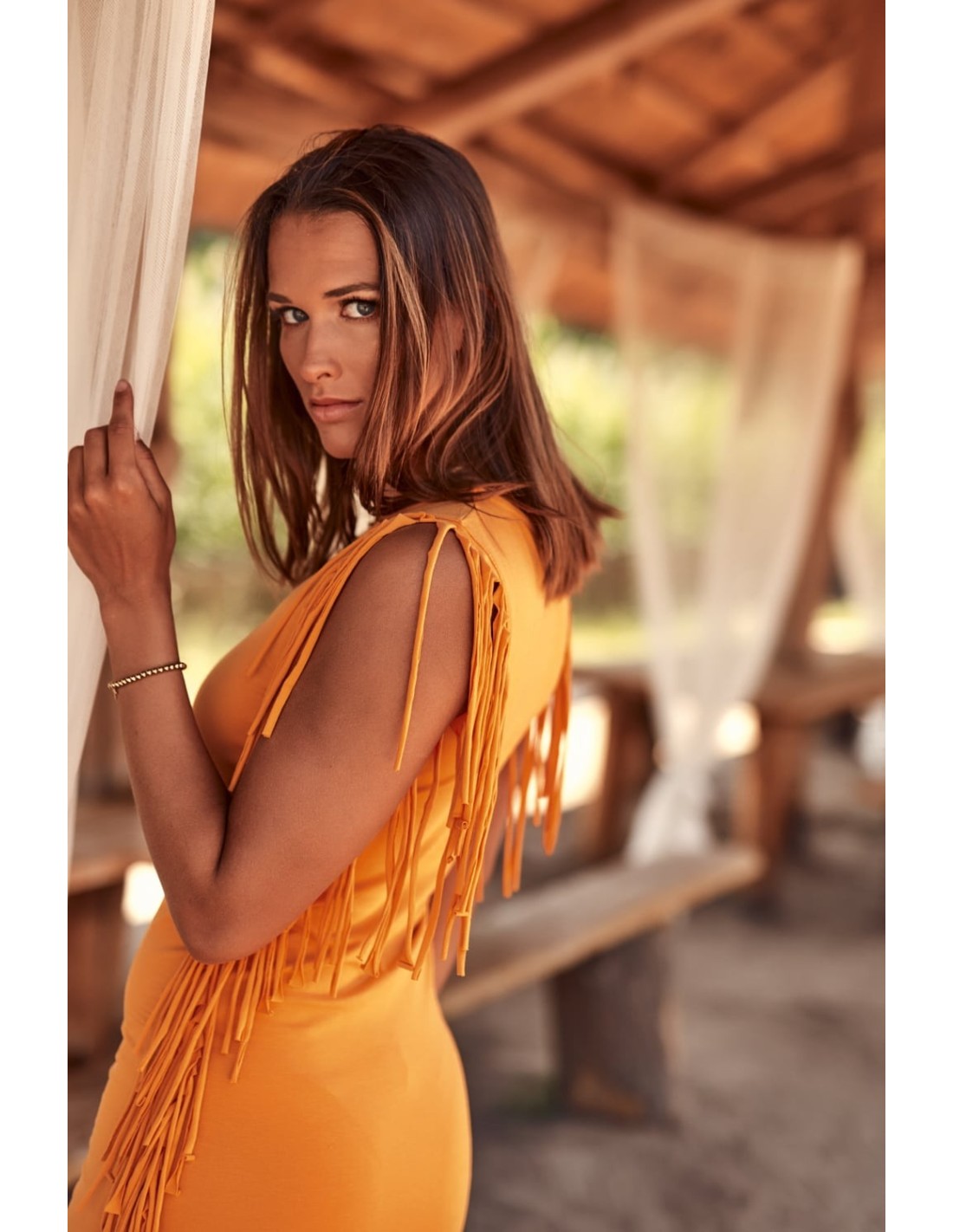 Mustard dress with fringes on the sides FK604 - Online store - Boutique